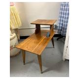 Mid-Century Modern Two-Tier Side Table with Brass Feet 30x17x26