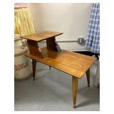 Mid-Century Modern Two-Tier Side Table with Brass Feet 30x17x26