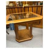 Wood and Glass Top Side Table with Lower Shelf