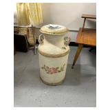 Vintage 24-Inch Painted Metal Milk Can with Floral Design