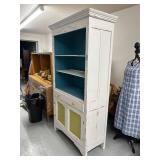 Tall White Hutch with Open Shelves and Storage Cabinet 40x17x74