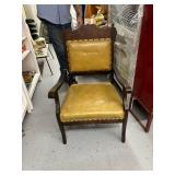 Vintage Wooden Armchair with Yellow Upholstered Seat and Back