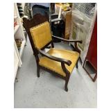 Vintage Wooden Armchair with Yellow Upholstered Seat and Back