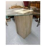 Glass Top Side Table with Stone Base and Brass Accents 22x24x22