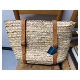 Handwoven Grass Backpack with Leather Straps