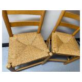 Pair of Ladder Back Wooden Chairs with Woven Rush Seats