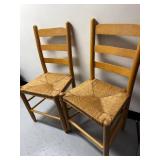 Pair of Ladder Back Wooden Chairs with Woven Rush Seats