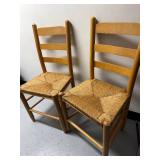 Pair of Ladder Back Wooden Chairs with Woven Rush Seats