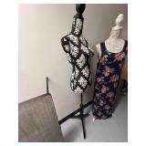 Adjustable Fabric Dress Form Mannequin with Black and White Damask Pattern