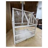 Vintage White Wooden Bird Cage with Sloped Roof