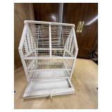 Vintage White Wooden Bird Cage with Sloped Roof