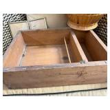 Vintage Wooden Drawer, Wicker Basket, and Brass Photo Frames Set