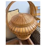 Vintage Wooden Drawer, Wicker Basket, and Brass Photo Frames Set