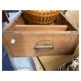 Vintage Wooden Drawer, Wicker Basket, and Brass Photo Frames Set