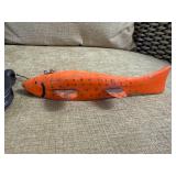 Vintage Wooden Spearing Fish Decoy with Metal Fins and Weight