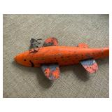 Vintage Wooden Spearing Fish Decoy with Metal Fins and Weight