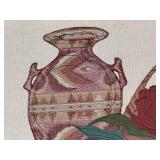 Framed Textile Wall Art with Vase and Floral Embroidery 36x24 Inches