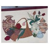 Framed Textile Wall Art with Vase and Floral Embroidery 36x24 Inches