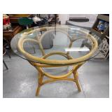 Round Rattan Dining Table with Glass Top