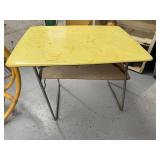Vintage Yellow Top Metal Folding Table with Shelf 30x24 Inches