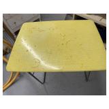 Vintage Yellow Top Metal Folding Table with Shelf 30x24 Inches