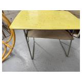 Vintage Yellow Top Metal Folding Table with Shelf 30x24 Inches