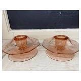 Pair of Pink Depression Glass Candle Holders