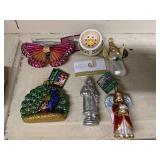 Set of 6 Holiday Glass Christmas Ornaments with Butterfly, Angel, Peacock, and More