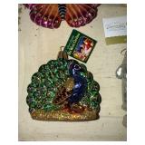 Set of 6 Holiday Glass Christmas Ornaments with Butterfly, Angel, Peacock, and More