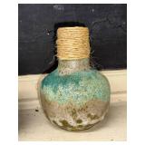 Vintage Ceramic Turkey Planter and Rustic Twine-Wrapped Vase