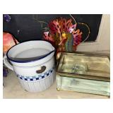 Decorative Tabletop Set with Crystal Lamp, Metal Butterfly, Sea Life Ornaments, Glass Box, and Ceramic Pitcher