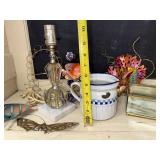 Decorative Tabletop Set with Crystal Lamp, Metal Butterfly, Sea Life Ornaments, Glass Box, and Ceramic Pitcher