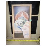 Framed Still Life Artwork with Pottery and Cloth Signed by Artist
