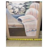 Framed Still Life Artwork with Pottery and Cloth Signed by Artist