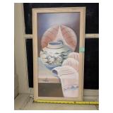 Framed Still Life Artwork with Pottery and Cloth Signed by Artist