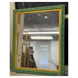 Decorative Wall Mirror with Blue and Gold Ornate Frame, 22x18 Inches