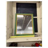 Decorative Wall Mirror with Blue and Gold Ornate Frame, 22x18 Inches