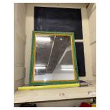 Decorative Wall Mirror with Blue and Gold Ornate Frame, 22x18 Inches