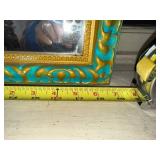 Decorative Wall Mirror with Blue and Gold Ornate Frame, 22x18 Inches
