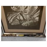 Large Tiger Print in Mirrored Frame, 33x26 Inches