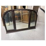Vintage Three-Panel Wooden Framed Mirror with Decorative Top