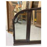 Vintage Three-Panel Wooden Framed Mirror with Decorative Top