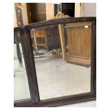 Vintage Three-Panel Wooden Framed Mirror with Decorative Top