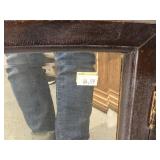 Vintage Three-Panel Wooden Framed Mirror with Decorative Top