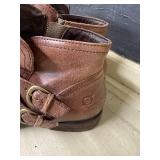 Born Brown Leather Ankle Boots with Buckle Straps Women