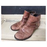 Born Brown Leather Ankle Boots with Buckle Straps Women