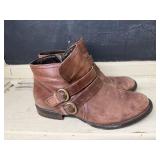Born Brown Leather Ankle Boots with Buckle Straps Women
