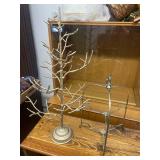 Decorative Metal Tree Stand and Ornate Silver-Tone Plate Holder Set