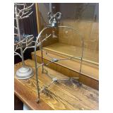 Decorative Metal Tree Stand and Ornate Silver-Tone Plate Holder Set