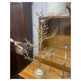 Decorative Metal Tree Stand and Ornate Silver-Tone Plate Holder Set